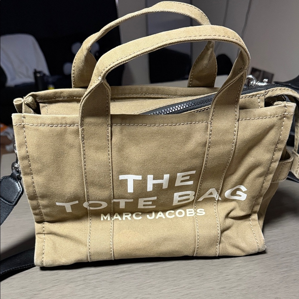 Marc Jacobs Small Canvas Tote Bag in Tan with White Logo